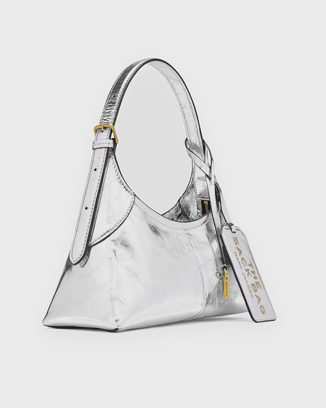 Marc Jacobs Handtasche Small Belted Sack Metallic Crinkle Silver – Bild 3