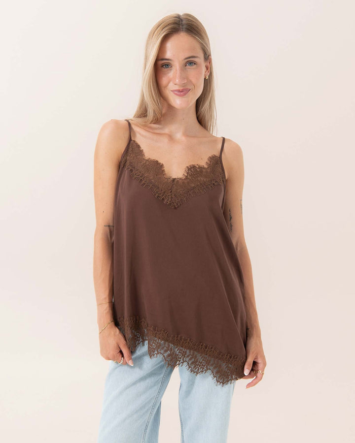 OH APRIL Top Tami Satin Top Dark Brown