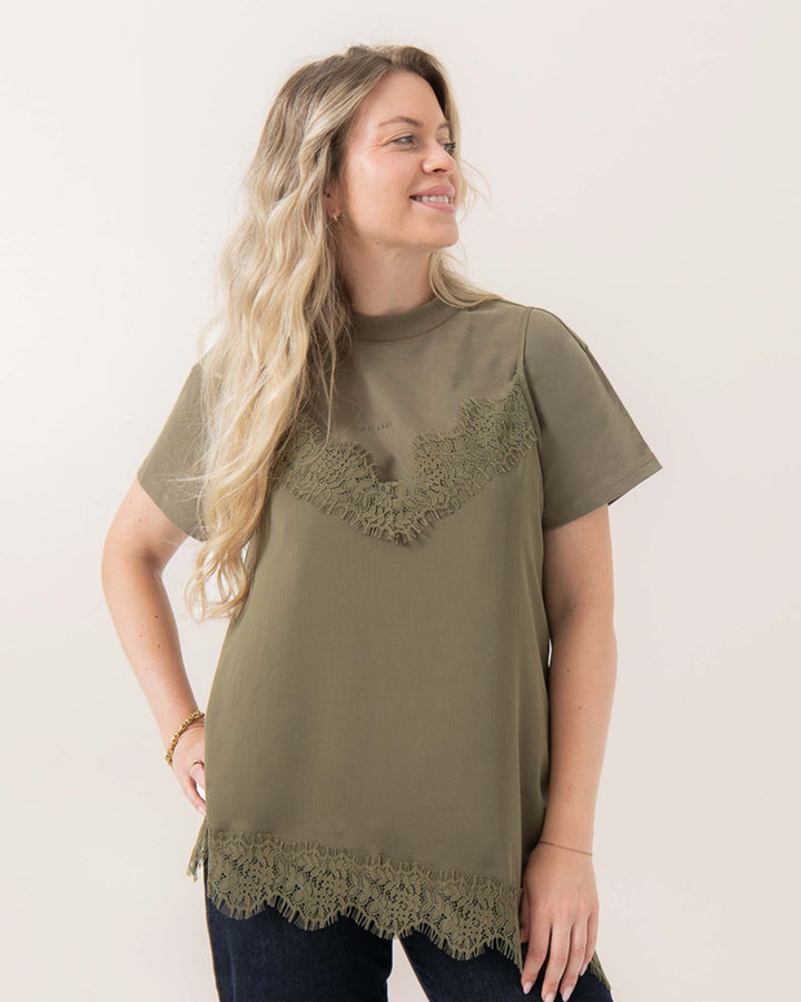 OH APRIL Top Tami Satin Top Olive