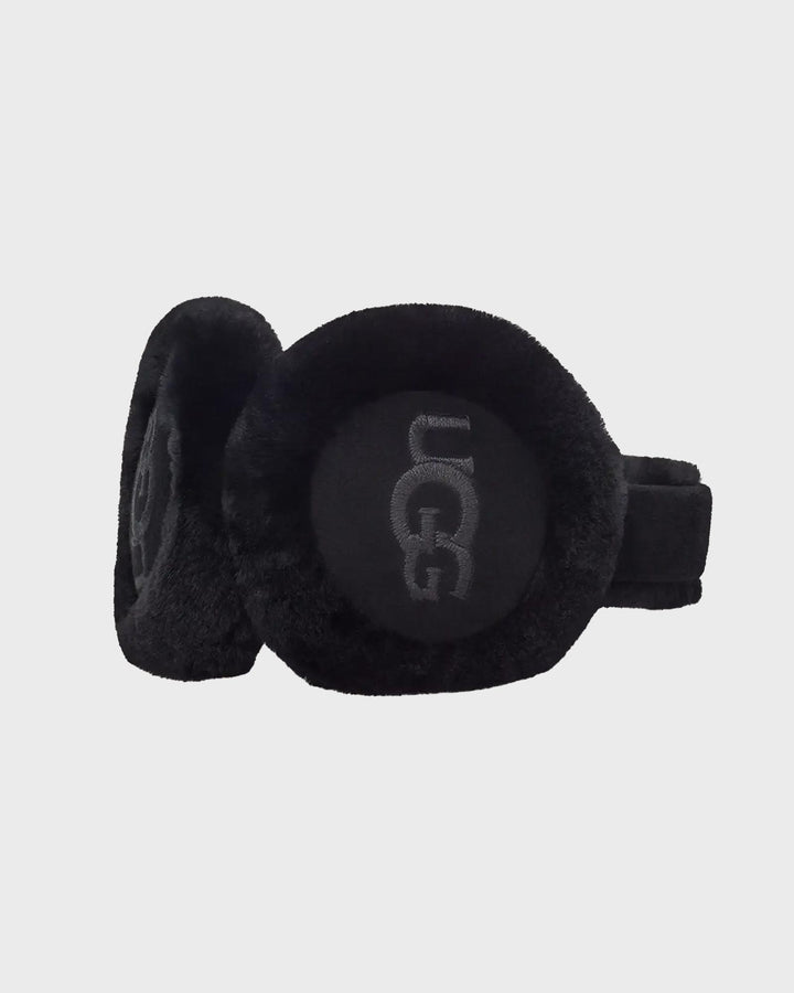 Sheepskin Embroidery Earmuff Black