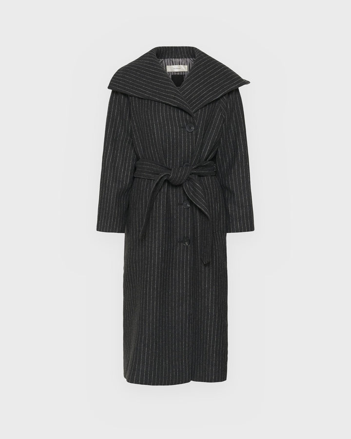 InWear Mantel Zorahiw Long Coat Pinstriped Dark Grey