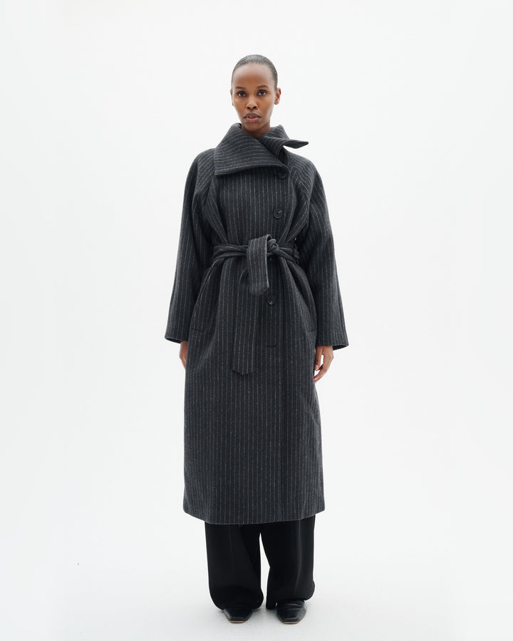 InWear Mantel Zorahiw Long Coat Pinstriped Dark Grey – Bild 3